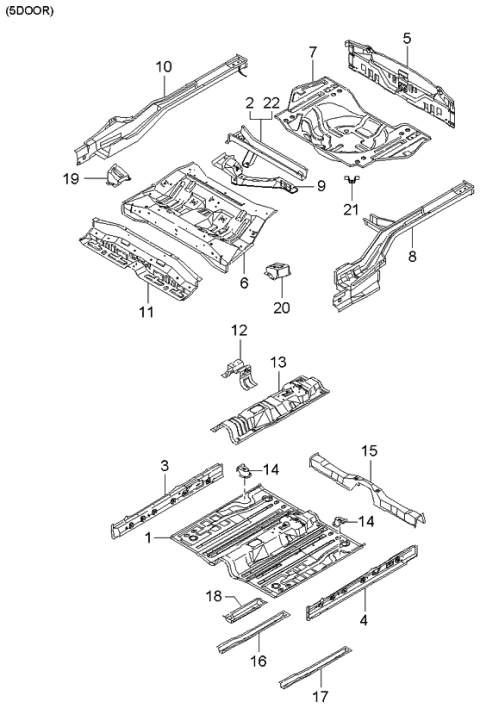 2002 Kia Rio Frame Rear-Side Assembly Diagram for 65710FD201