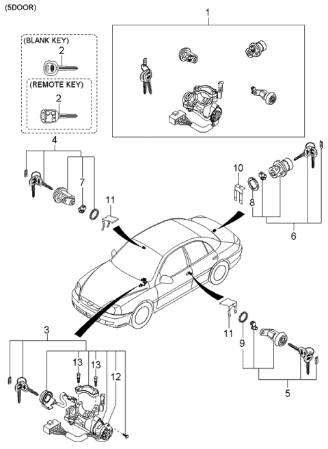 2000 Kia Rio  Key Set Diagram for 0K31A09010