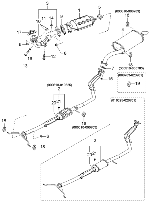 2004 Kia Rio Main Muffler Assembly Diagram for 0K32A40100B