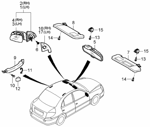 2002 Kia Rio  Outside Rear View Mirror Assembly, Left Diagram for 87610FD200CA