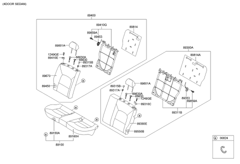 2013 Kia Rio  Frame & Lock Assembly-Rear Diagram for 894101W010