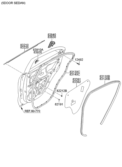 2012 Kia Rio  WEATHERSTRIP Assembly-Rear Door Side Diagram for 831401W000