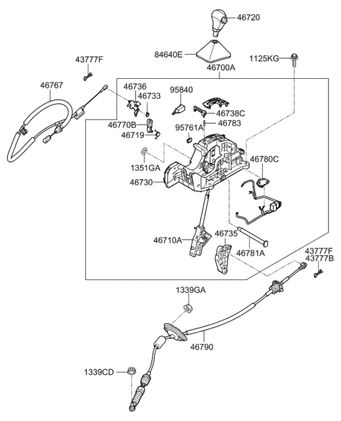 2014 Kia Rio  Automatic Transmission Shift Control Cable Diagram for 467901W200