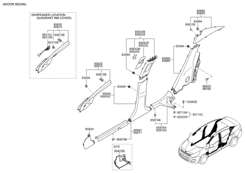 2012 Kia Rio  Trim-Door Scuff RH Diagram for 858811W000HU