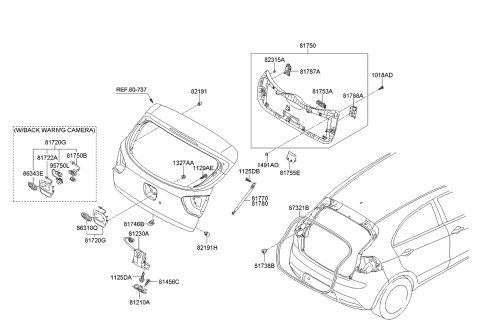 2015 Kia Rio  Tail Gate Handle Assembly Diagram for 817201W200