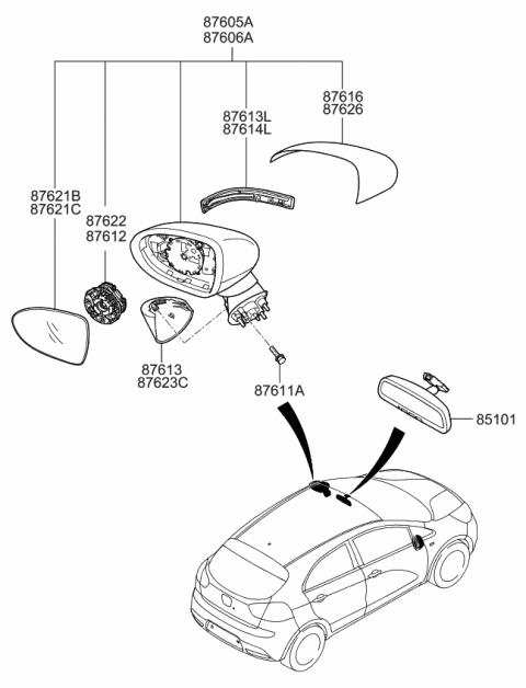 2014 Kia Rio SCALP-Outside Rear View Mi Diagram for 876261W010