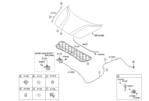 2013 Kia Rio  Cable Assembly-Hood Latch Diagram for 811901W100