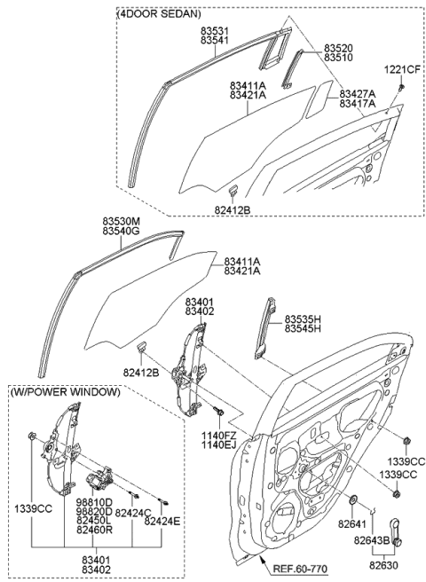 2012 Kia Rio  Regulator Assembly-Rear Door Diagram for 834021W000