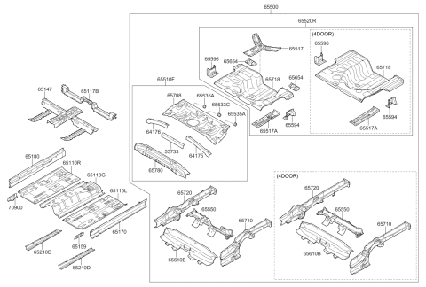 2015 Kia Rio Panel Assembly-Rear Floor Diagram for 655131W010