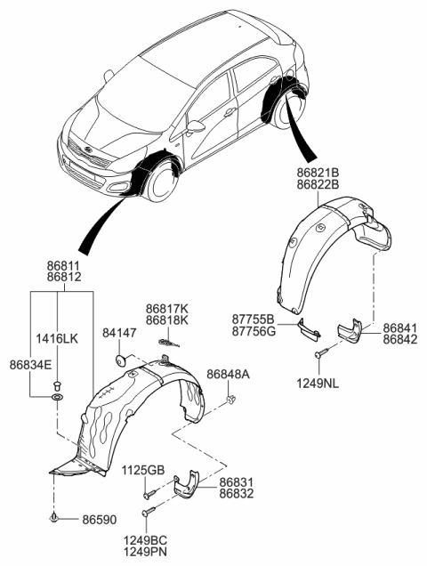 2015 Kia Rio  Guard Assembly-Rear Wheel Diagram for 868431W000