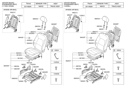 2013 Kia Rio  Front Seat Back Driver Covering Diagram for 884601W030BB2
