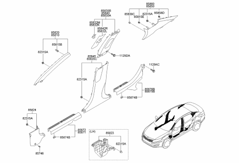 2014 Kia Optima Trim Assembly-Center Pillar Diagram for 858404C100AMC