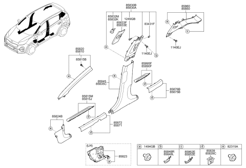 2021 Kia Sportage Trim Assembly-Rear Pillar Diagram for 85860D9100ED