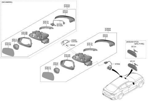 2022 Kia Stinger  Mirror Assy-Rear Vie Diagram for 85110T6100
