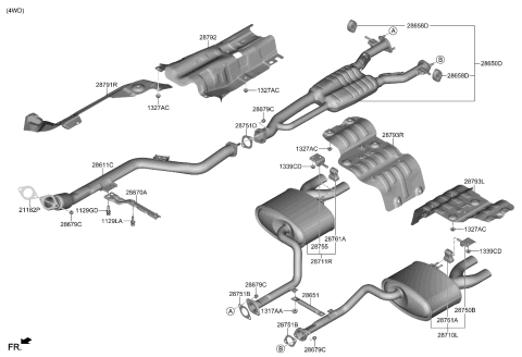 2022 Kia Stinger  MUFFLER ASSY-FRONT Diagram for 28610J5400