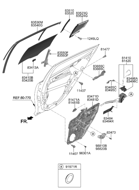 2023 Kia Stinger  Run-Rr Dr Window GLA Diagram for 83530J5001