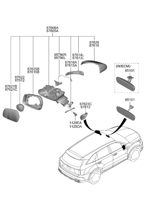 2023 Kia Sorento  Mirror Assembly-Outside Diagram for 87620P4110