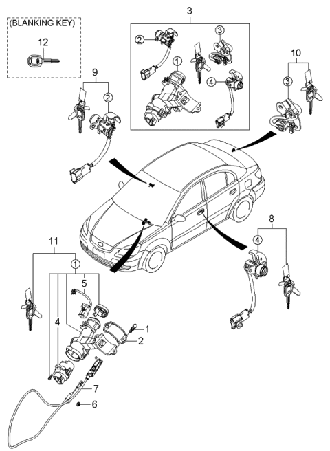 2005 Kia Rio Ignition Lock Cylinder Diagram for 819001GA00
