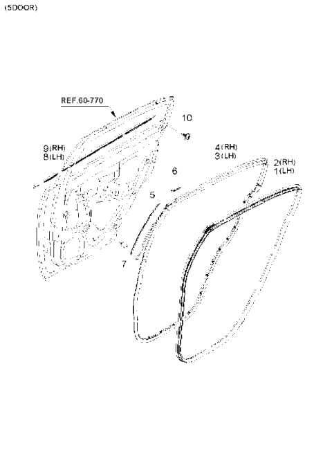 2006 Kia Rio  WEATHERSTRIP-Rear Door Body Side Diagram for 831101G000RU
