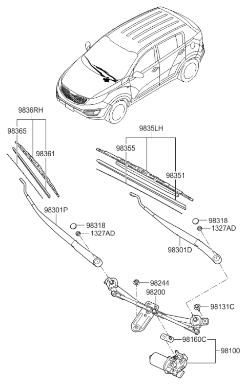 2015 Kia Sportage  Rail Spring-WIPER Blade Diagram for 983653W000