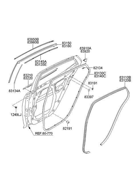 2012 Kia Optima Hybrid  WEATHERSTRIP Assembly-Rear Door Upper Diagram for 831502T000