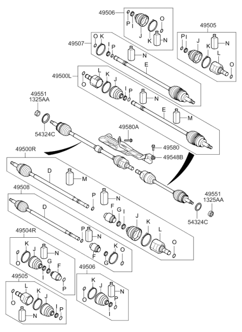 2013 Kia Optima Hybrid  Joint Assembly-Cv LH Diagram for 495004R200