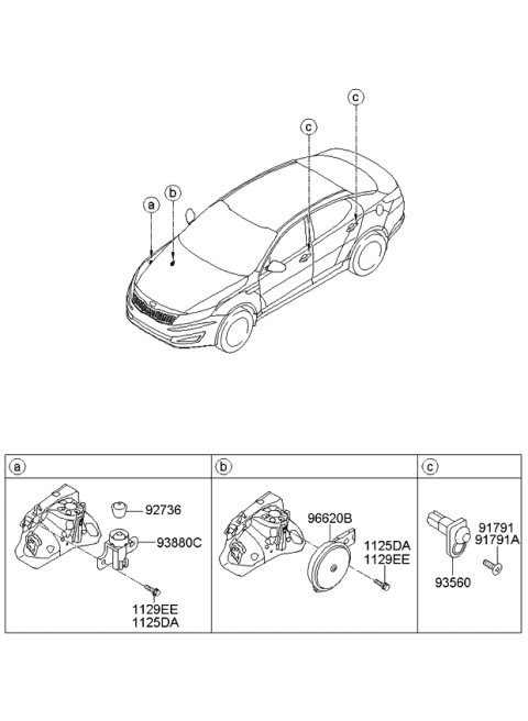 2013 Kia Optima Hybrid  Horn Assembly-Burglar Alarm Diagram for 966303R000