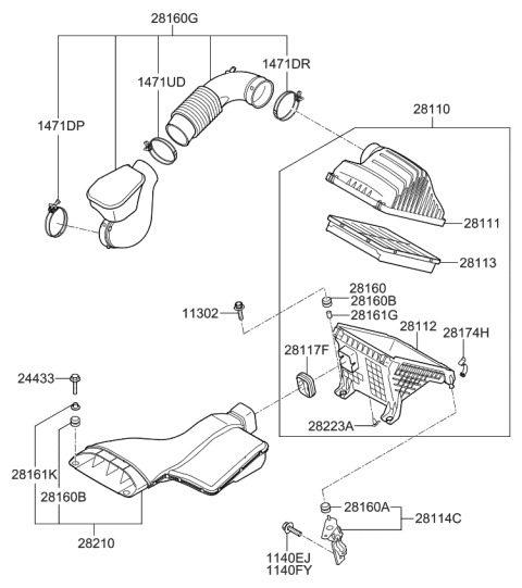2013 Kia Optima Hybrid  Hose Assembly-Air Intake Diagram for 281304R100