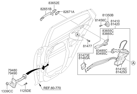 2013 Kia Optima  Rear Door Latch & Actuator Sub Assembly, Right Diagram for 814214C000