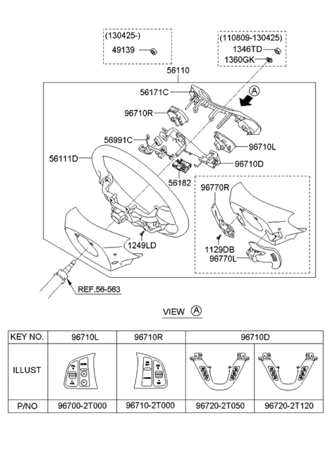 2011 Kia Optima  Steering Wheel Assembly Diagram for 561002T061VA