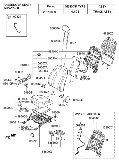 2012 Kia Optima  Front Right Sab Module Assembly Diagram for 889202T500