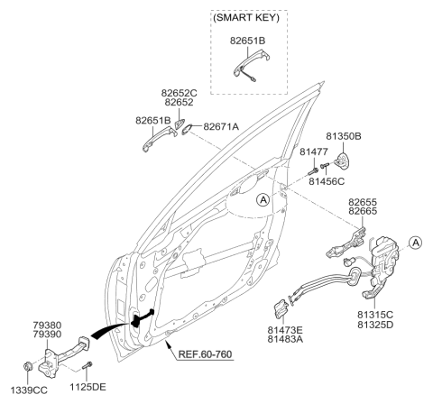 2013 Kia Optima  Door Outside Handle Assembly Diagram for 826514C020SWA