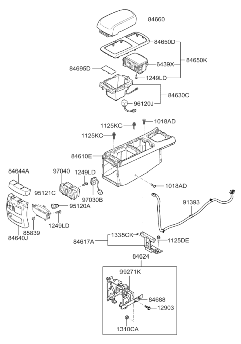 2007 Kia Amanti  Cover Assembly-Console U Diagram for 846503F20594