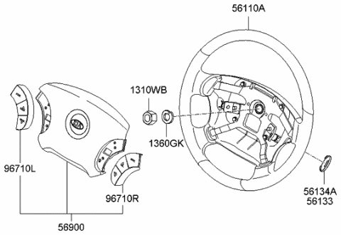 2009 Kia Amanti  Steering Wheel Air Bag Module Assembly Diagram for 569003F95027