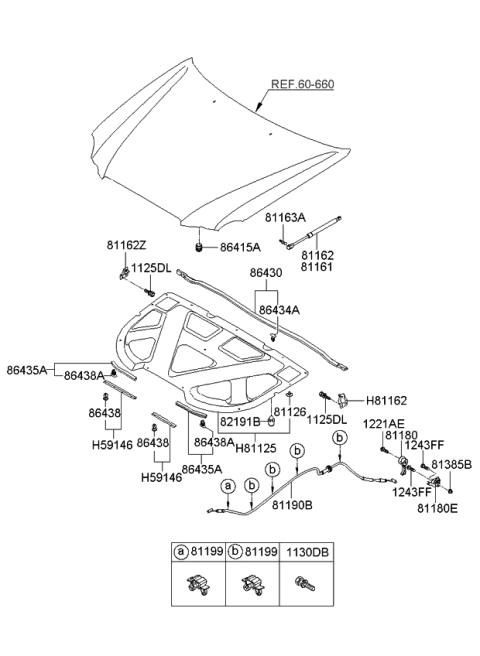 2009 Kia Amanti  Handle Assembly-Hood Latch Diagram for 811813F00026