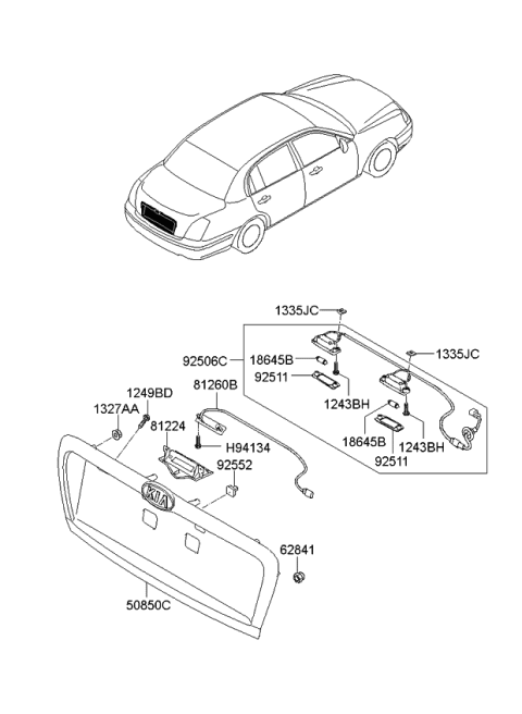 2006 Kia Amanti Lens-License Plate Lamp Diagram for 925103F000