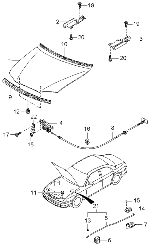 1997 Kia Sephia  Stay-BONNET Diagram for 0K2A156651B