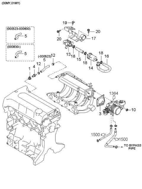 2001 Kia Sephia  Hose-PCV Diagram for 267212Y001
