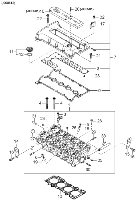2000 Kia Sephia  Gasket-Head Cover Diagram for 0K24710235B
