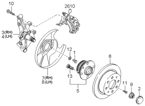 1997 Kia Sephia  Rear Wheel Hub Bearing Diagram for 0K21626150