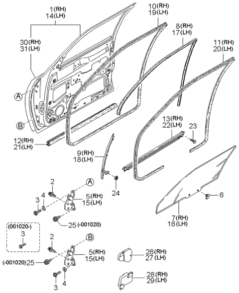 2001 Kia Sephia  WEATHERSTRIP-Door, RH Diagram for 0K2A158760