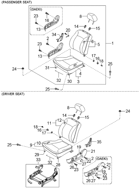 1997 Kia Sephia Trim-Front Cushion, RH Diagram for 0K2AA8811175