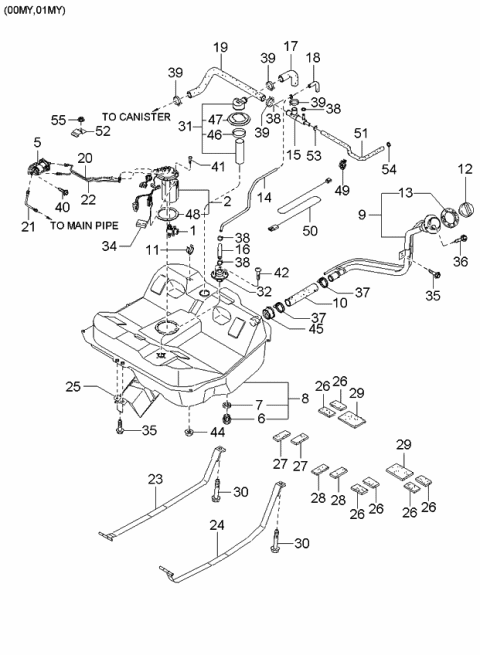1999 Kia Sephia  Hose-Fuel Diagram for 0K2AA42562
