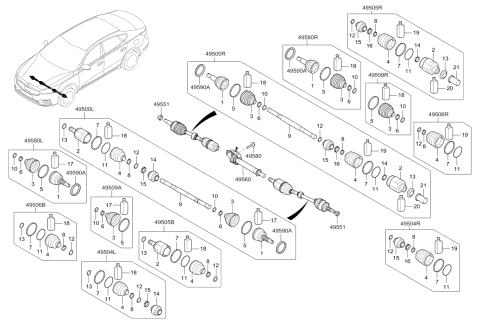 2019 Kia Cadenza  Shaft Assembly-Drive, LH Diagram for 49500F6100