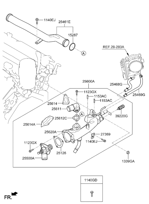 2018 Kia Cadenza  Fitting-Water Outlet Diagram for 256113L300
