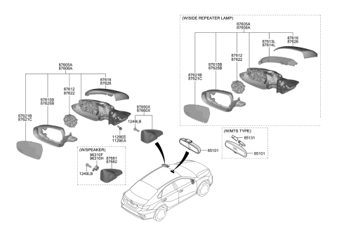 2019 Kia Forte Rear View Inside Mirror Assembly Diagram for 851011U000