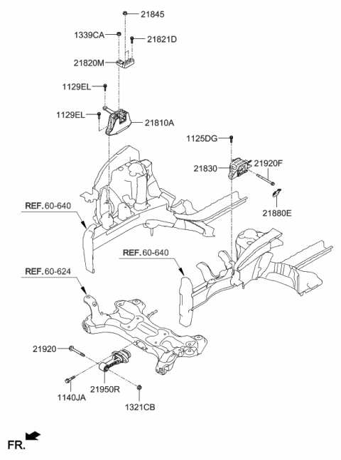 2019 Kia Forte  Roll Rod Bracket Assembly Diagram for 21950M6200