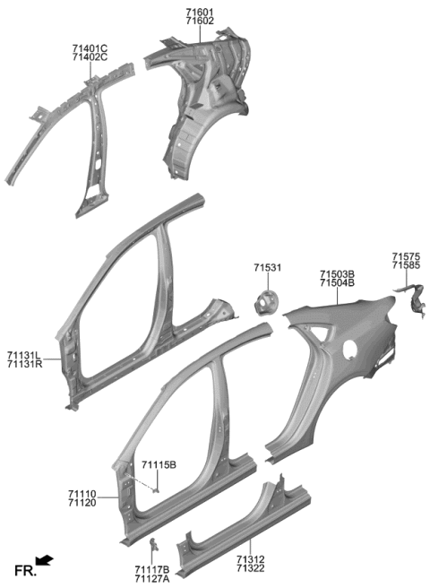 2020 Kia Forte  REINF Assembly-Side OTR Diagram for 71140M7000