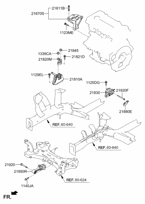 2019 Kia Forte  Engine Mounting Bracket Assembly Diagram for 21810M6300