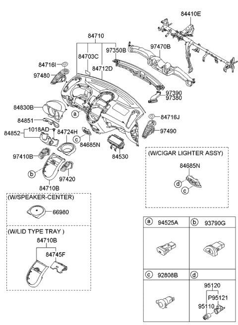 2010 Kia Soul  Panel Assembly-Center Facia Diagram for 847402K000WK